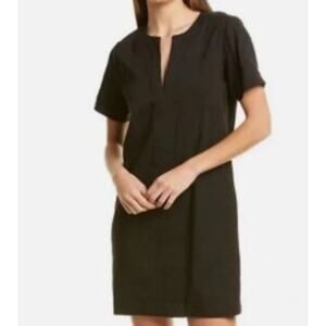 Theory Linen Blend Black Caliver Slit Front Shift Tunic Dress Women's Sz Large